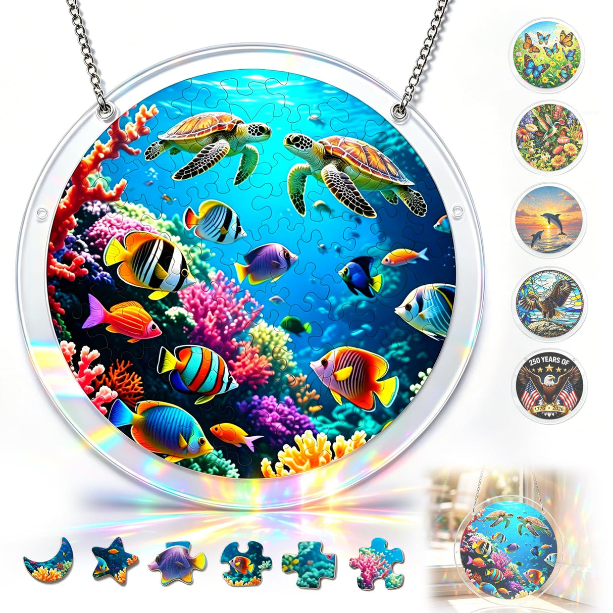 Acrylic Puzzle Suncatcher 7.8 in,Acrylic Jigsaw Puzzle Suncatcher DIY Sun Catcher Puzzles Kit,Home Garden Decor Window Hanging Ornament Art,Home Decor Gift for Women,Mom,Wife,Friends,Ocean