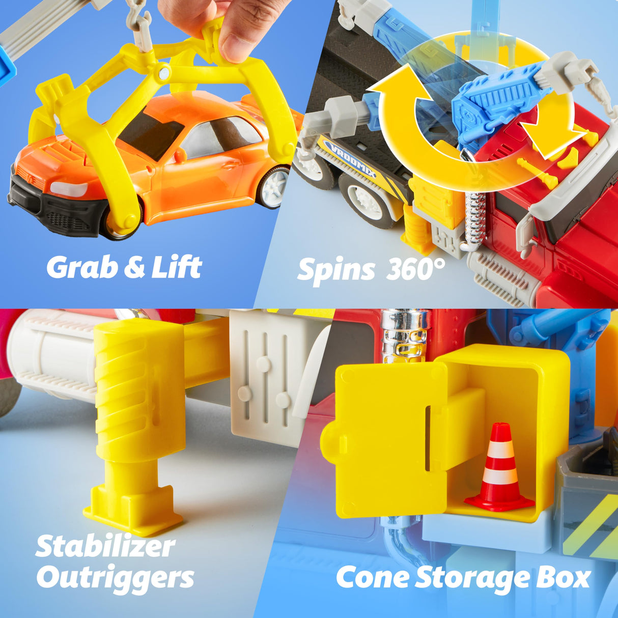 Kids Tow Truck Toys for 3 4 5 6 7 Years Old Boys, Toddler Car Toys, Large Truck with 2 Transformation Cars and Multi-Functional Trailer, Crane with Lights and Sounds, Christmas Birthday Gifts