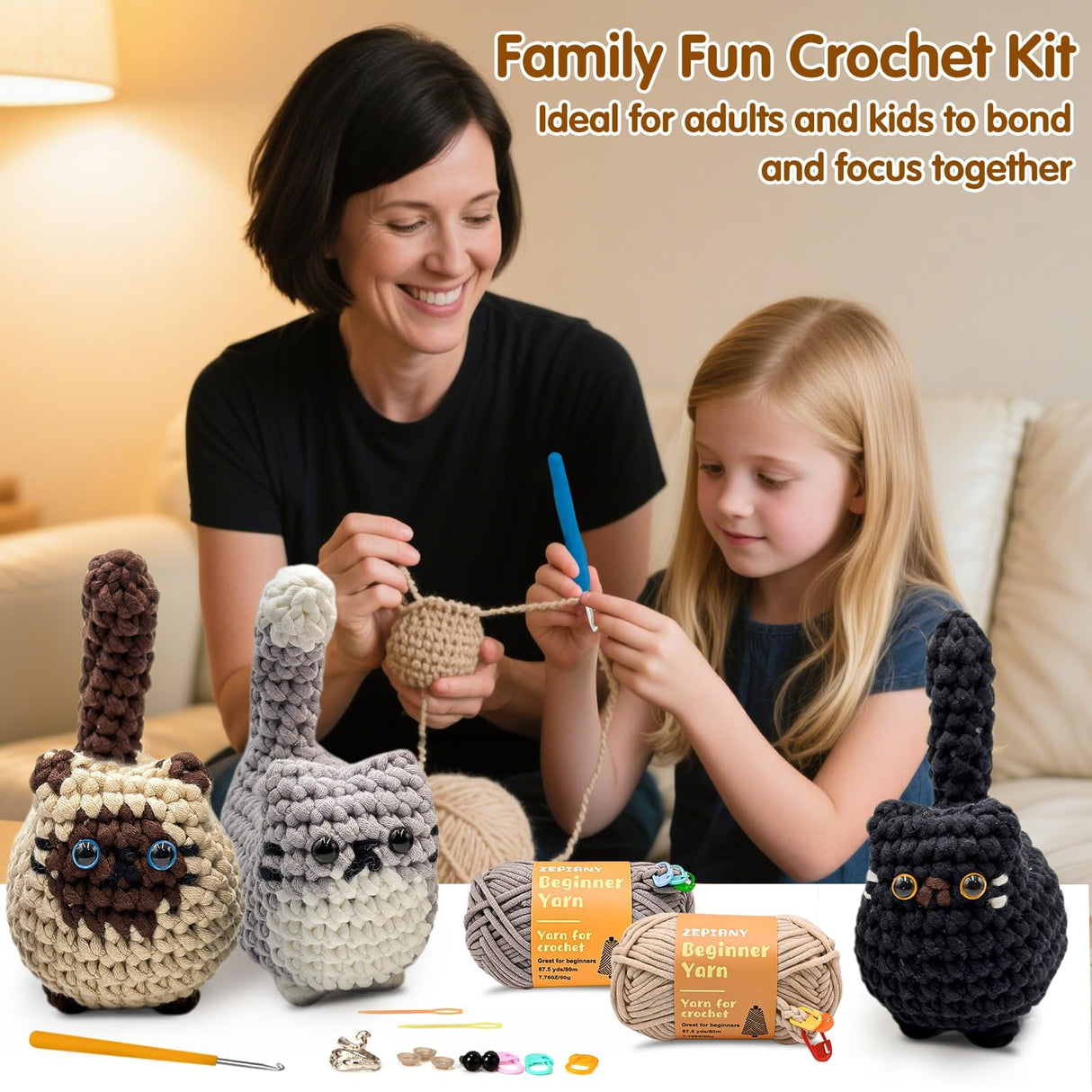 Crochet Kit for Beginners, Crochet Cat Beginner Crochet Kit for Adults, Amigurumi Crochet Animals Cat Crafts Crochet Kits, Easy Knitting Kit Christmas Gifts