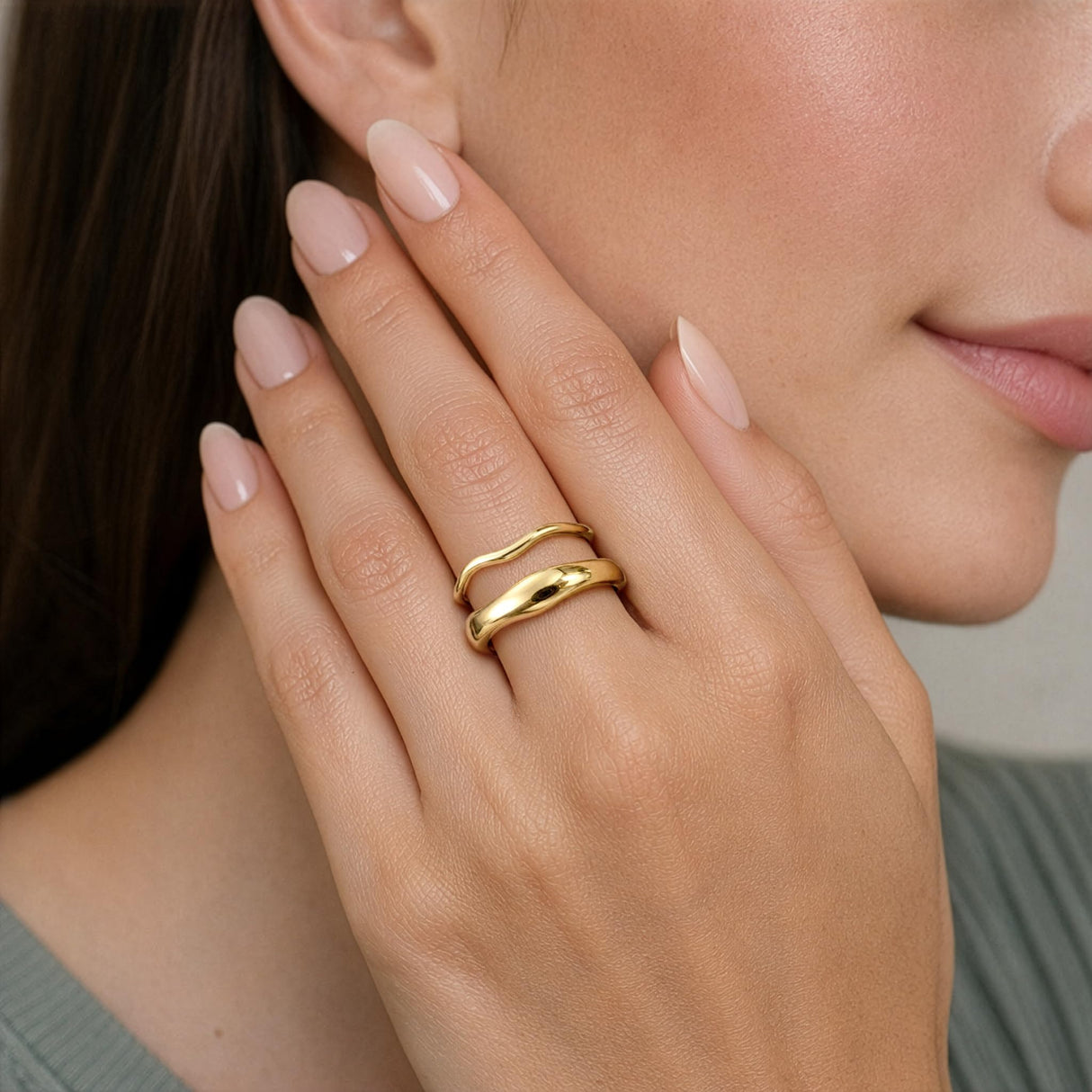 GoldGifts Non Tarnish Gold Chunky Rings Set for Women Men, 14K Gold Plated Pinky Rings Size 3.5 Statement Dome Rings Stacking Eternity Wedding Band Jewelry