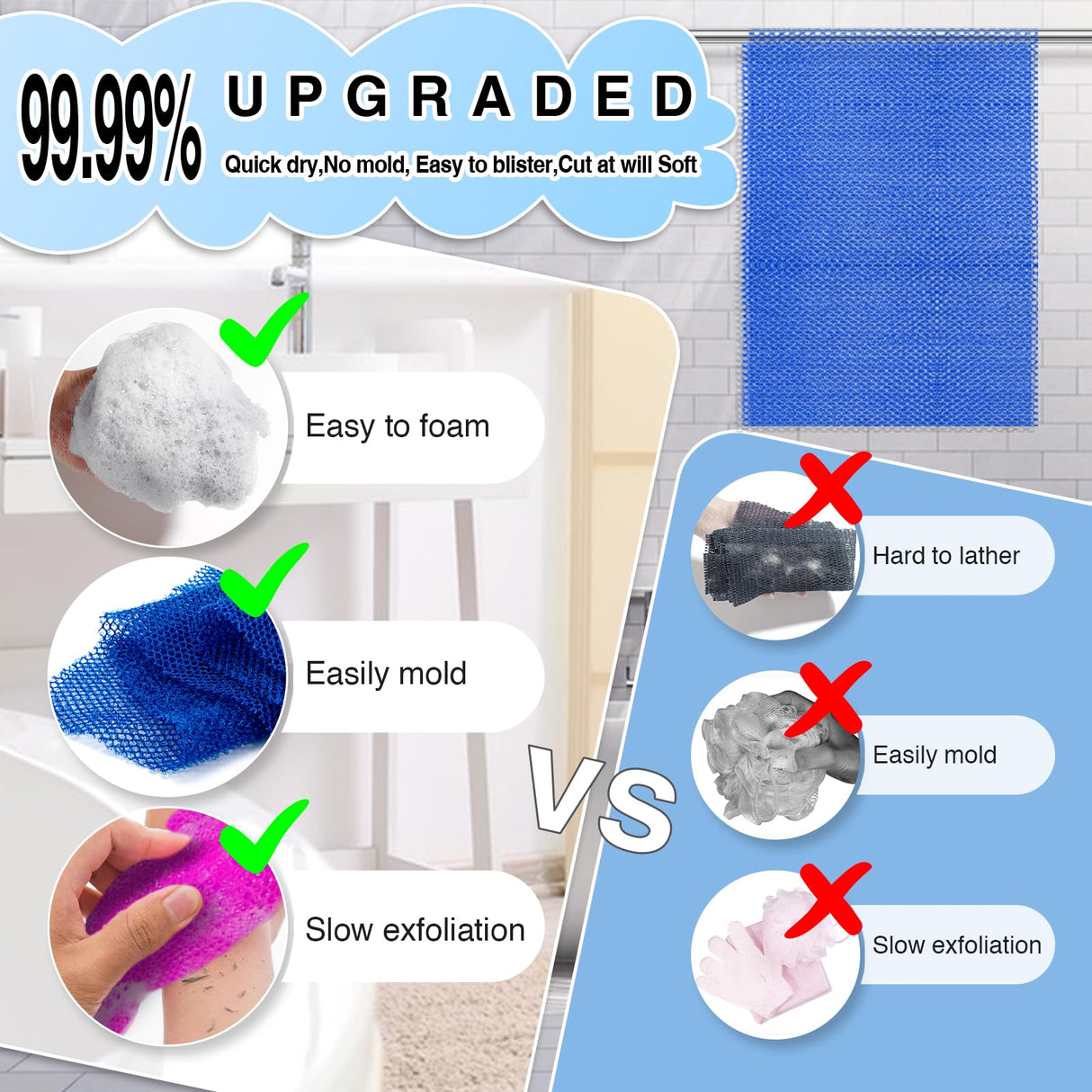 4 Pieces African Net Sponge – Effective Deep Cleansing and Exfoliating Mesh for Glowing Skin – Stretchable, Quick-Dry Exfoliating Bath Sponge(Blue, Green, Purple, White)