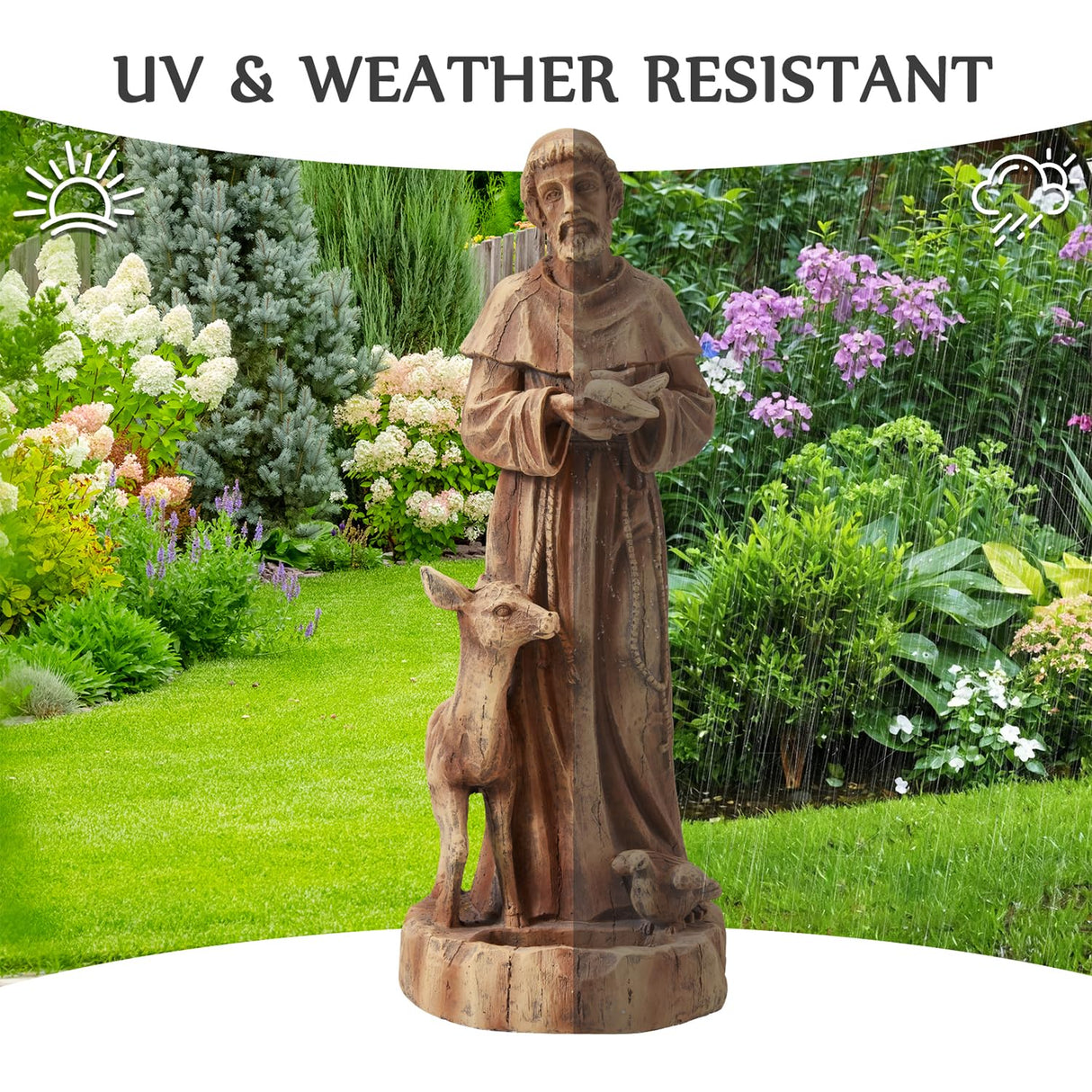 DSNAPE St Francis Garden Statue Outdoor All-Weather, 25" H Religious Saint Francis of Assisi Catholic Statue with Bird Feeder for Patio Yard Home Decor