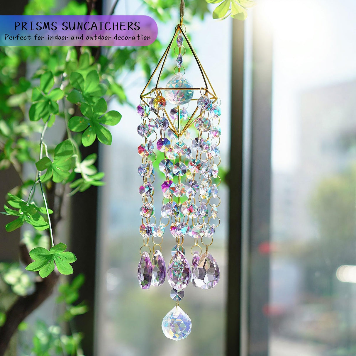 21.5'' Crystal Prisms Suncatcher for Window Hanging,Purple
