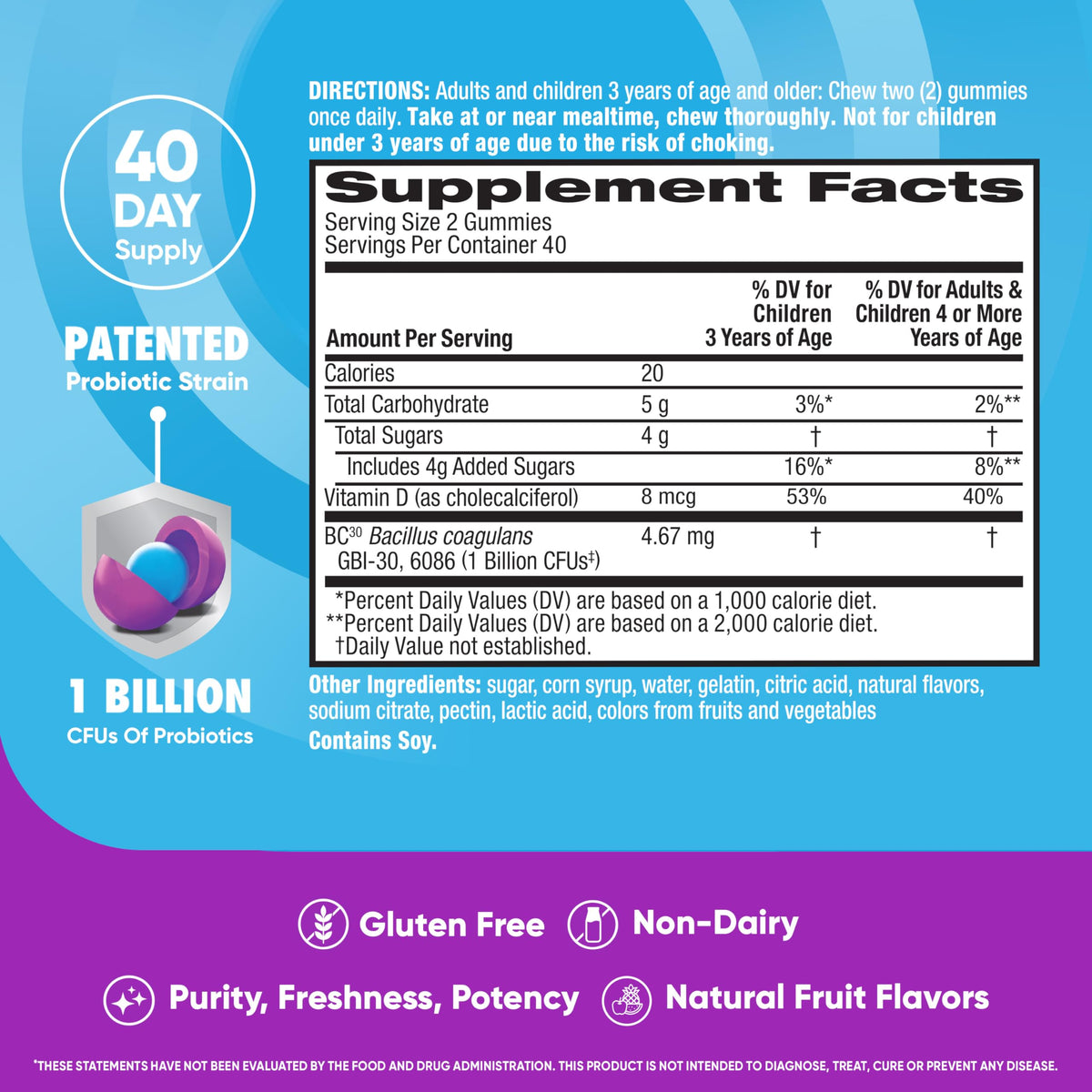 Digestive Advantage Daily Probiotic, Natural Fruit Flavor - 80ct Gummies