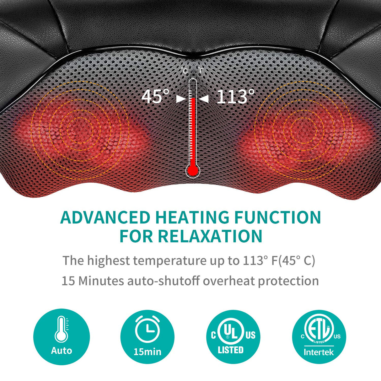 Nekteck Shiatsu Neck and Back Massager with Soothing Heat, Electric Deep Tissue 3D Kneading Massage Pillow for Shoulder, Leg, Body Muscle Pain Relief, Home, Office, and Car Use
