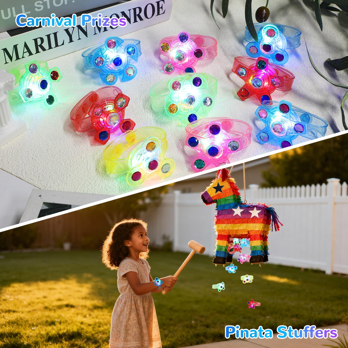 SCIONE 24 Pack LED Light Up Fidget Spinner Bracelets, Party Favors for Kids