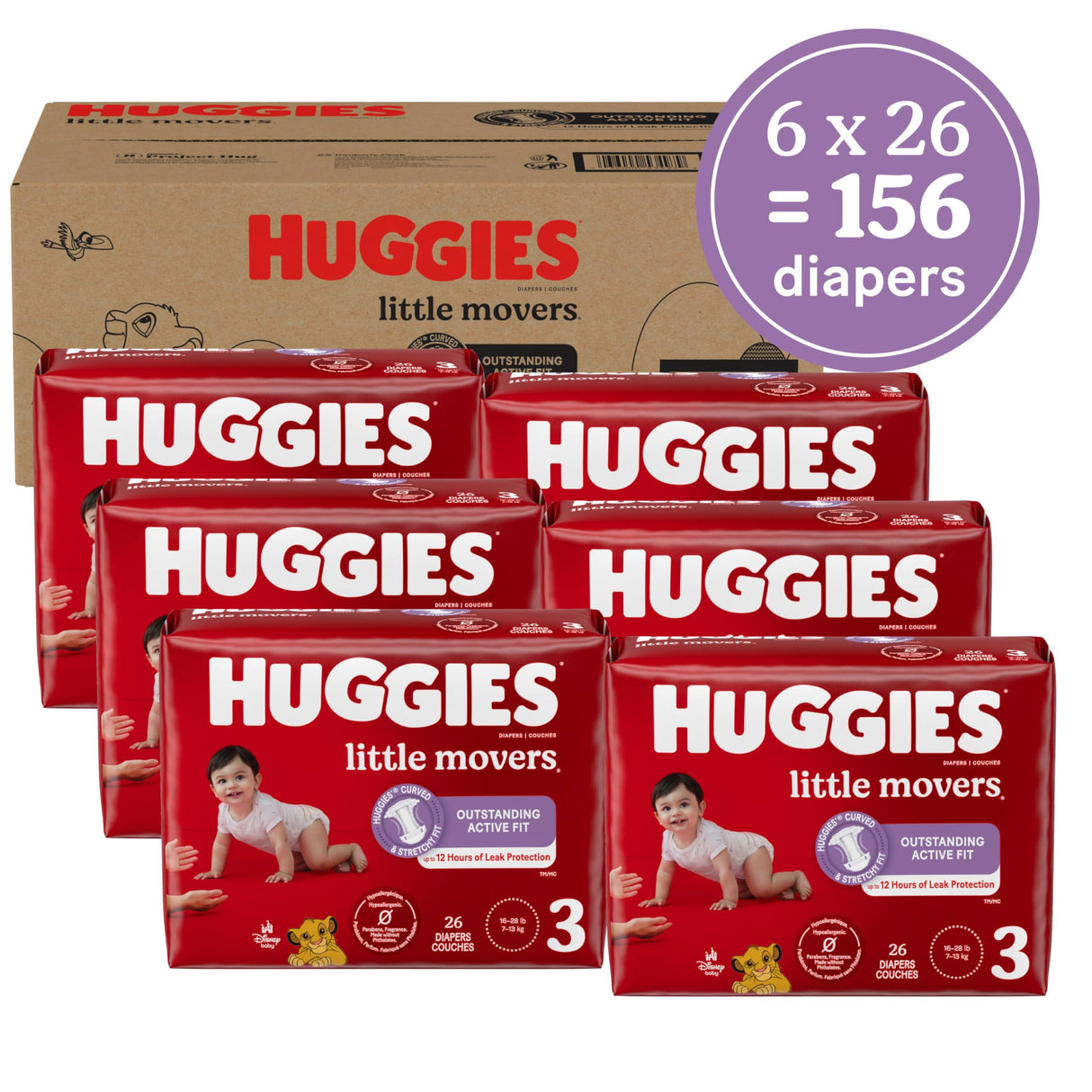 Huggies Size 7 Diapers, Little Movers Baby Diapers, Size 7 (41+ lbs), 68 Count