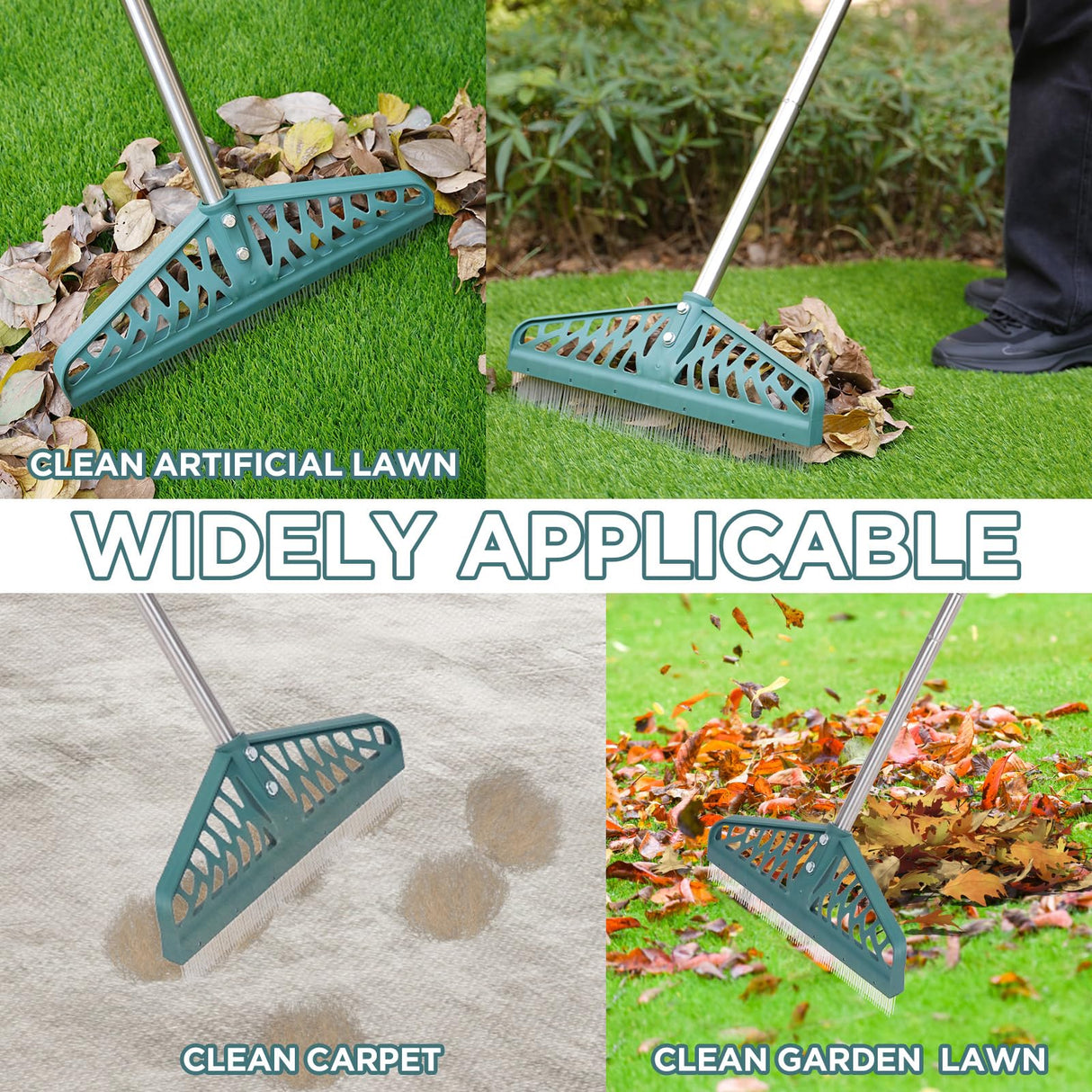 YEELOR Artificial Turf Rake with Adjustable Steel Handle from 32 to 61 Inch, Durable Artificial Grass Rake, Turf Brush for Cleaning pet Hair, Large Fallen Leaves and Dead Grass from Artificial Turf