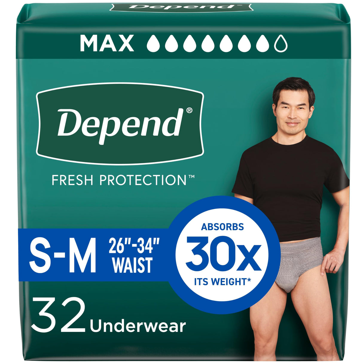 Depend Fresh Protection Adult Incontinence Underwear for Men, Disposable, Maximum, Small/Medium, Grey, 32 Count, Packaging May Vary