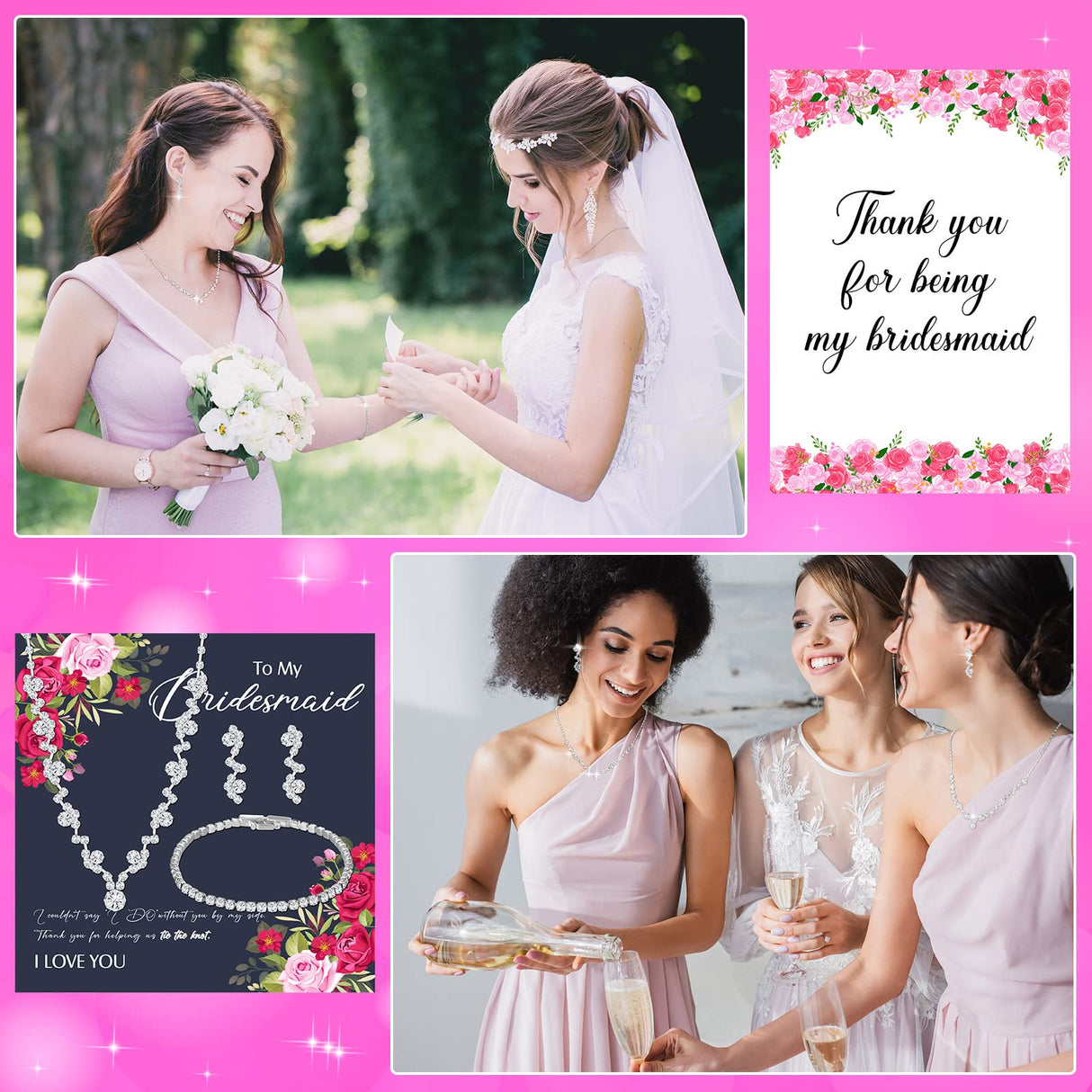Yinkin 6 Pcs Bridesmaid Jewelry Set Necklace Earring Bracelet,Fresh