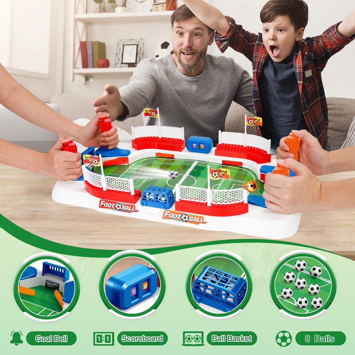 Mini Foosball Table Soccer Board Games for Kids Adults Indoor Table Games with Dual Flipper Controls High Fences Pinball Machine Soccer Toy Birthday for Boys Age 6 7 8-12 (Raised 3)