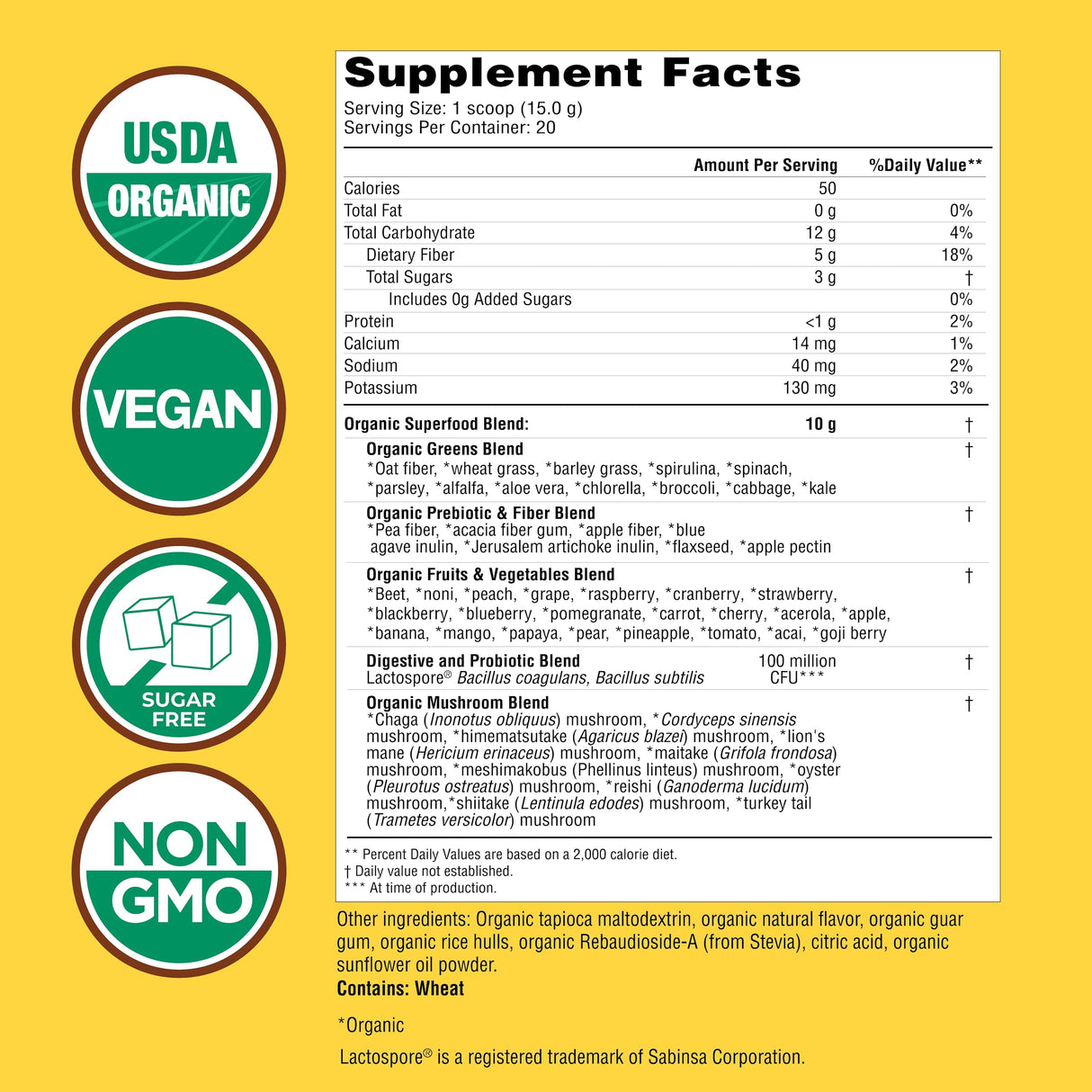 Country Farms Super Greens Apple Banana Powder Smoothie, Organic Super Foods, USDA Organic Drink Mix, Fruits, Vegetables, Mushrooms, Superfood Nutrition, 40 Servings, 2 Pack