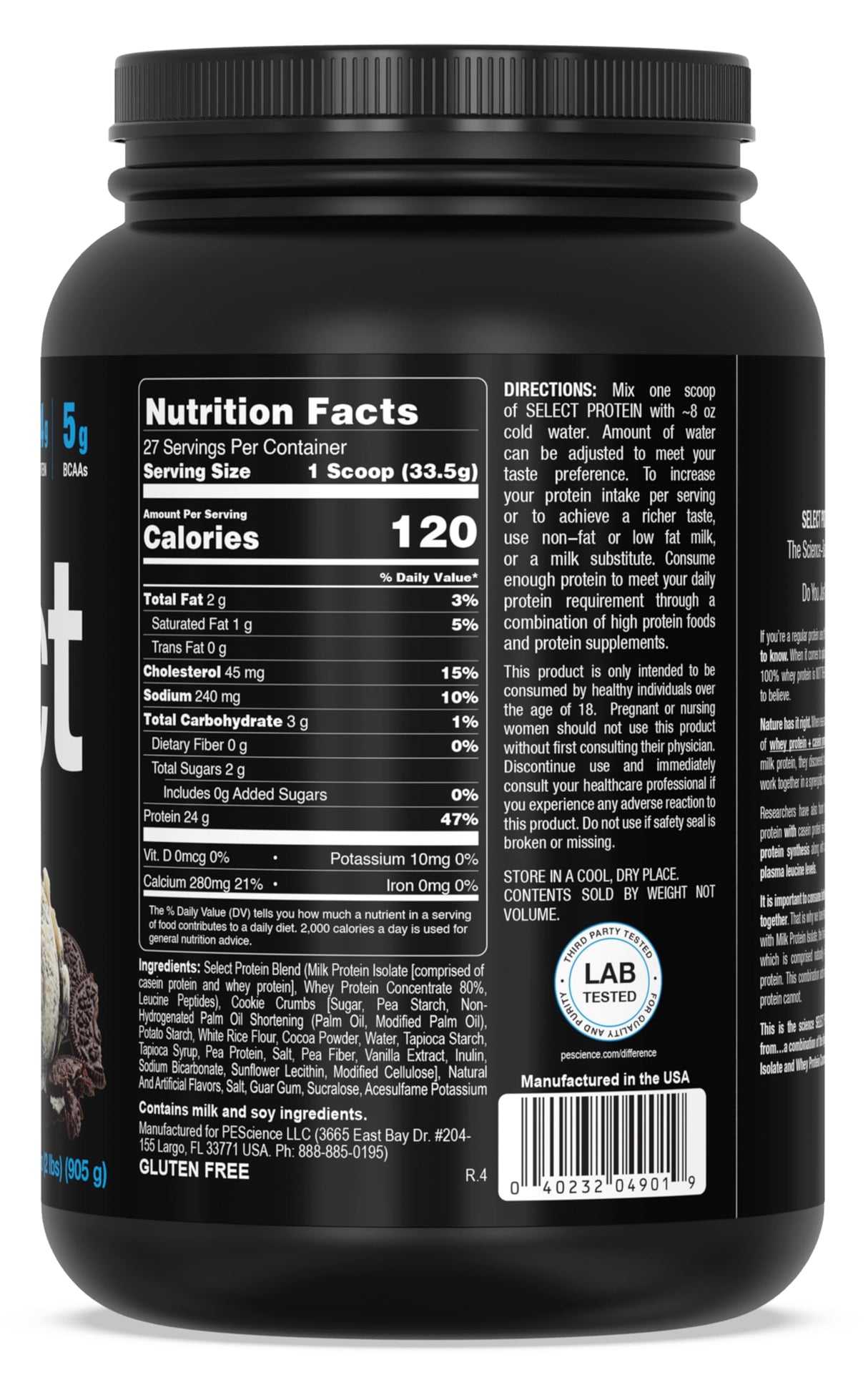 PEScience Select Protein Powder, Whey and Casein Blend, Clean Protein Powder for Women and Men, Low Calorie, Low Carb, Keto Friendly, Gluten Free, Cookies and Cream, 27 Servings