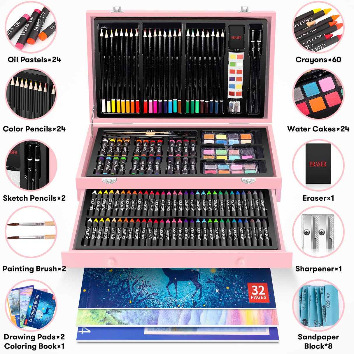 iBayam Christmas| Birthday Gifts for Kids Teen Girls Trendy Stuff 6-16 Year Old, 150-Pack Art Set Kits with 2 Sketch Pads, Coloring Book, Stocking Stuffers for Teens Girls, Cute Cool Fun Crafts Gifts