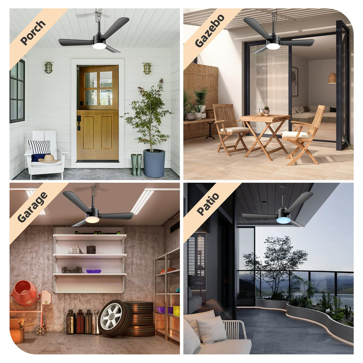 PBLALA Ceiling Fans with Lights,36.5" Plug in Ceiling Fan Light,Gazebo Fan Light,LED Fan Light Hanging with Hook,Hook Type Fan,45W,3000-6500k,Remote Control,Portable Fan for Patios,Pergola