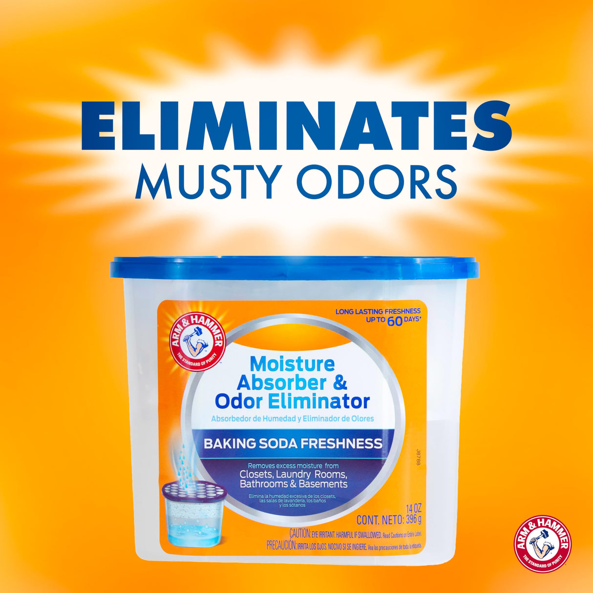 Arm & Hammer Fragrance Free Moisture Absorber and Odor Eliminator, 14 oz. Tub, 3 Ct, Attract and Trap Excess Moisture, Eliminate Musty Odors