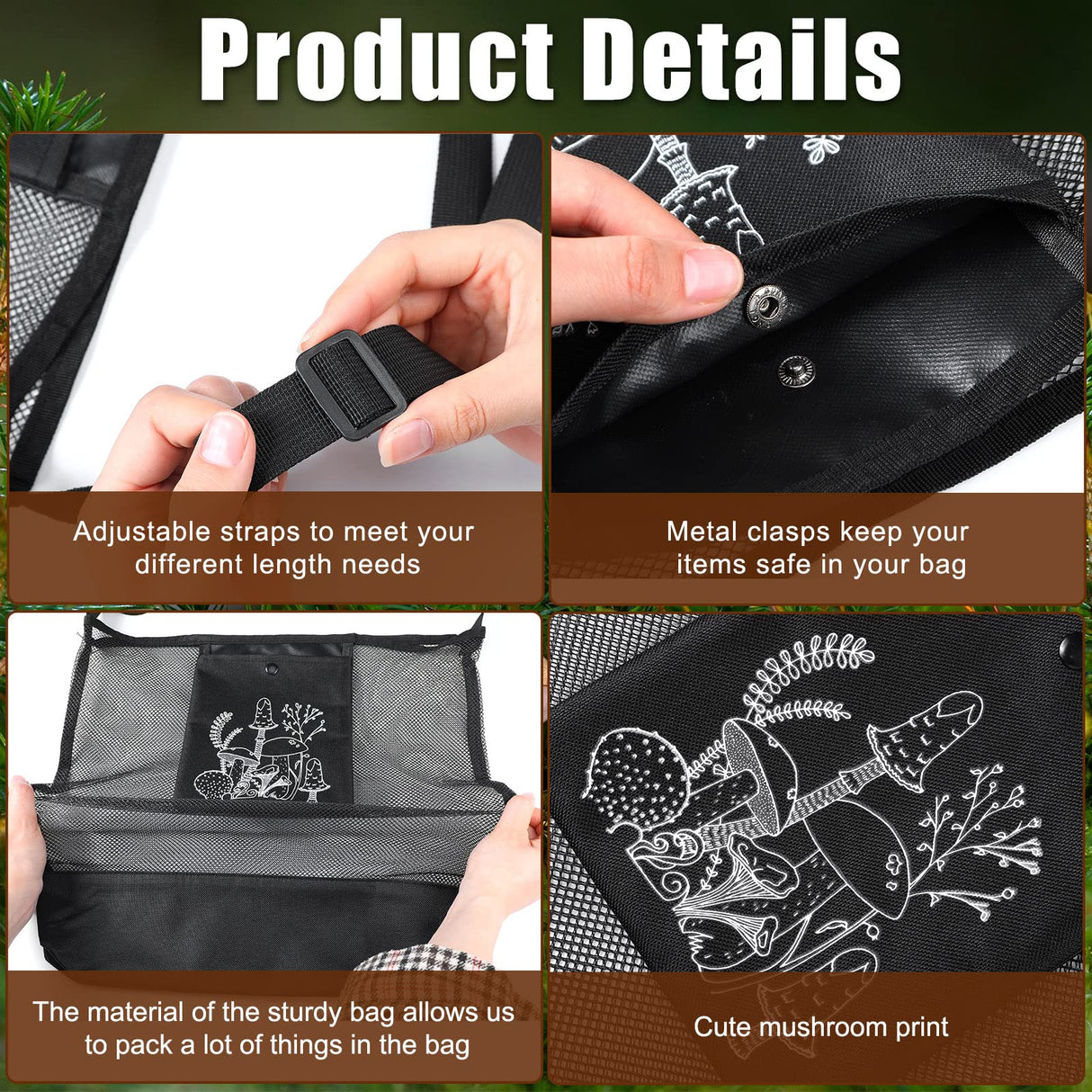 Seajan 18 Pcs Mushroom Foraging Kit with Hunting Bag, Knife Brush Guide Cards and Notebook for Mushroom Lovers(Black)