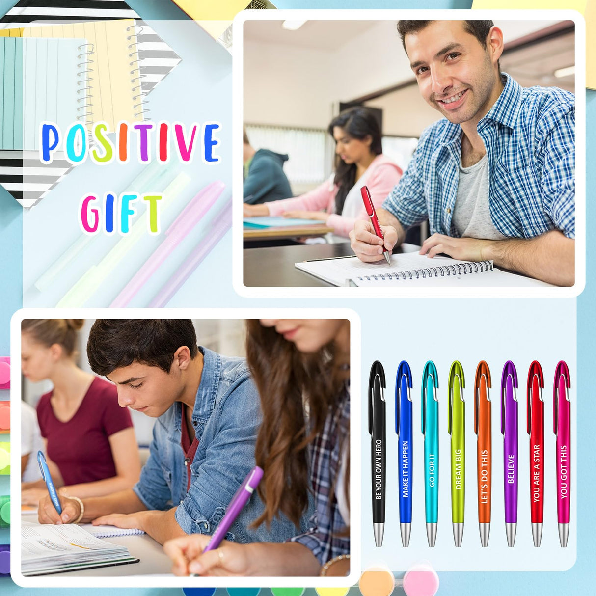 Lincia 100 Pcs Positive Theme Ballpoint Pens Bulk Retractable Medium Point Pens with Black Ink Inspiration Thank You Gifts for Teacher, Back to School, Christmas