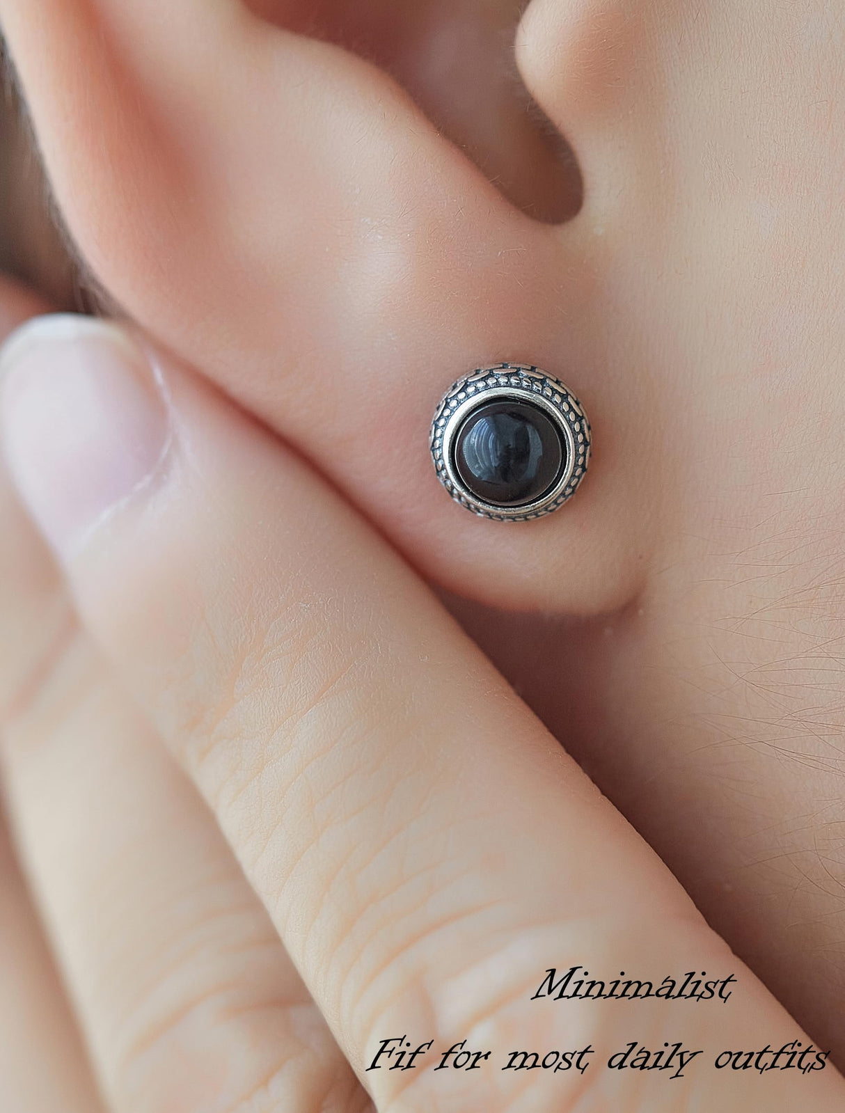Keenove 925 Sterling Silver Stud Earrings Real Black Onyx Jewelry for Women