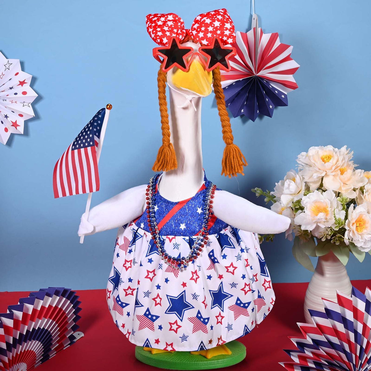 Patriotic Porch Goose Outfits 4th of July Goose Outfit Independence Day Lawn Porch Goose Clothes Fits 23" Cement Plastic Goose Statue for USA 250th Anniversary Outdoor Garden Yard Patio Decoration