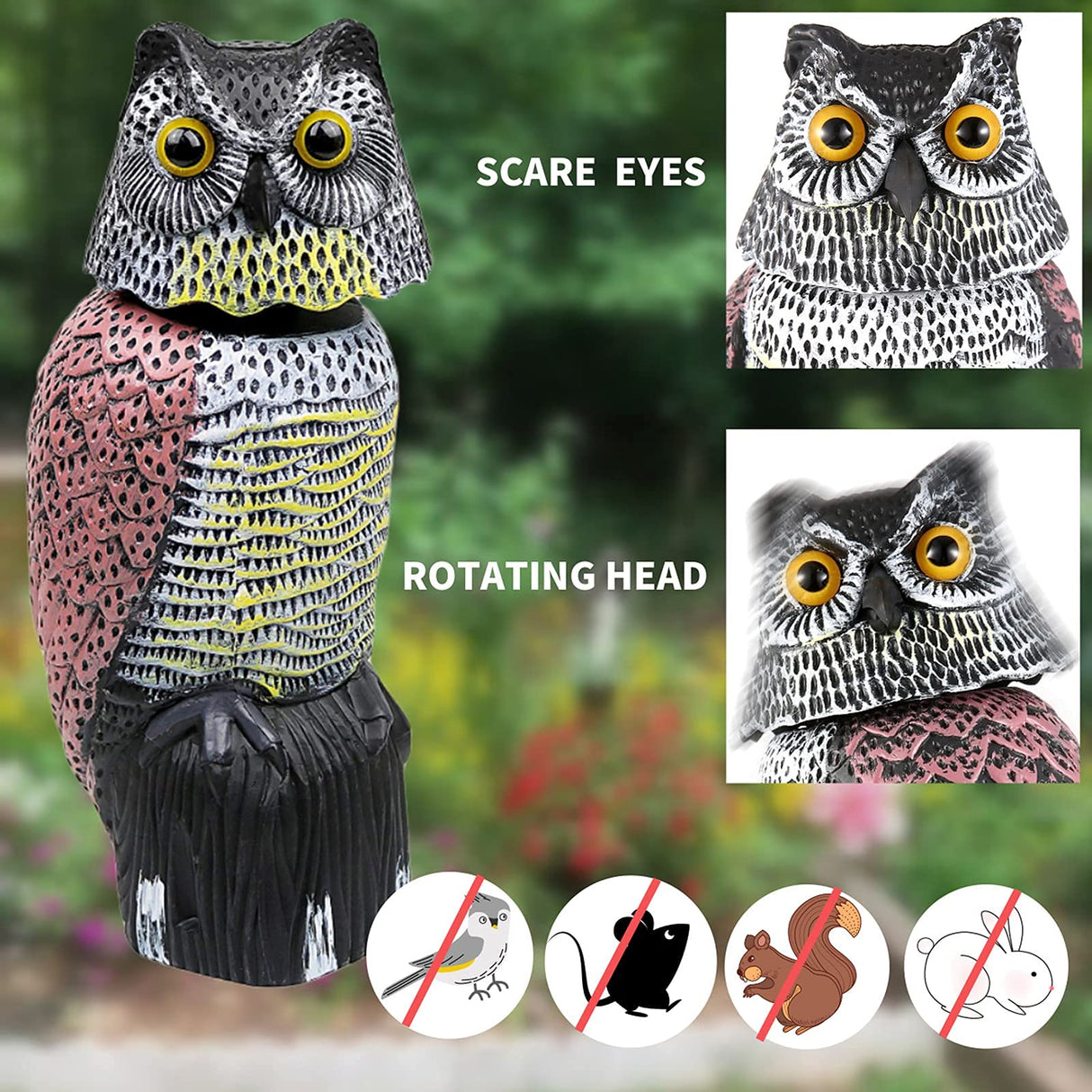 CTREE Owl Decoys to Scare Birds Away with Rotating Head,Natural Enemy Bird Deterrent Realistic Eyes & Waterproof Shape Fake Owl Scarecrow Bird Control