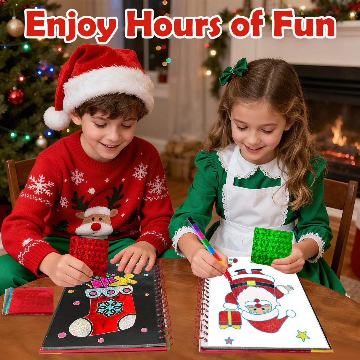 FUNNYB&G Foil Art Craft Activity for Kids - Christmas Crafts Gift Party Favors for Kids Stocking Stuffer Baskets Fillers Gifts Toy for Girls Boys 4 5 6 7 8 9 Years Old(Christmas)