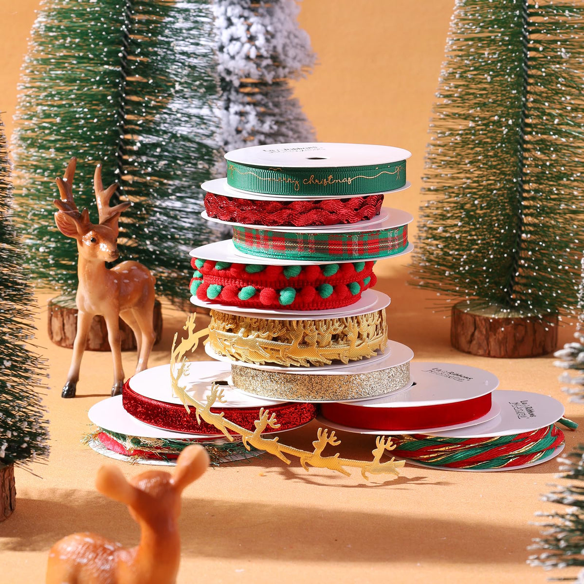 LaRibbons Christmas Ribbon for Crafts, 10 Rolls, 47 Yards Total