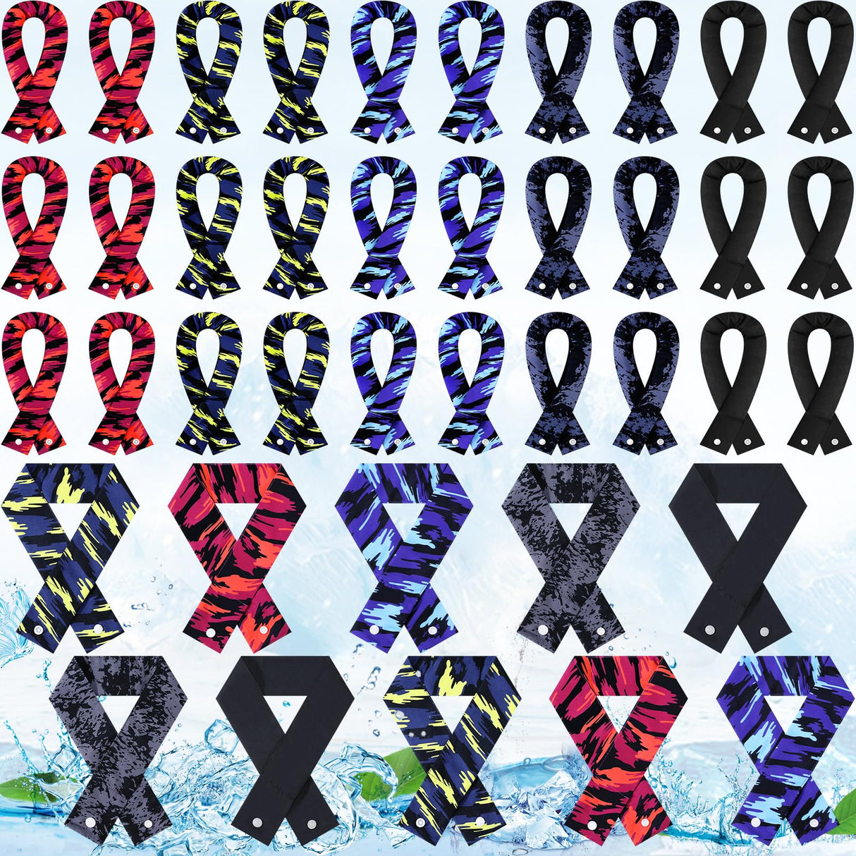 Tarpop 30 Pieces Cooling Neck Wraps Bulk Camo Ice Cooling Bandana Reusable Cooler Scarf Tube for Hot Weather Outdoor Fishing Running