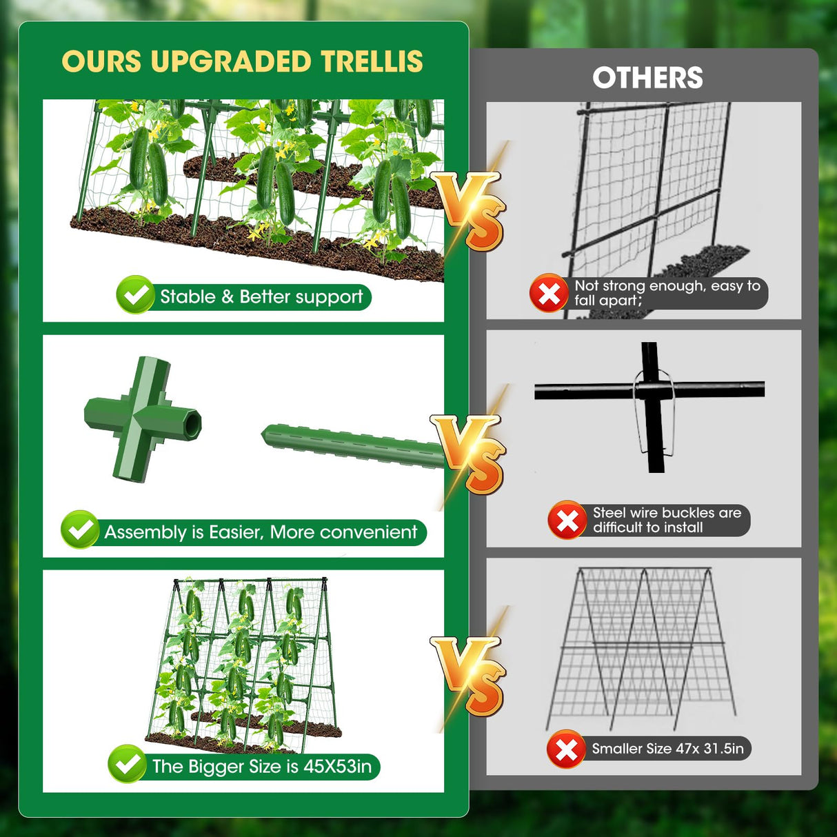 MQHUAYU 51"x 53" Cucumber Trellis for Raised Bed,Adjust A-Frame Trellis