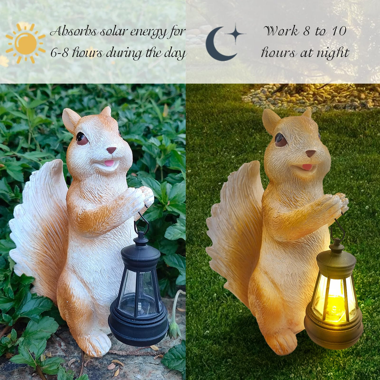 HDOOMN Solar Garden Statues Squirrel Decor - Resin Outdoor/Indoor Squirrel Sculpture Garden Lights Statue Decoration for Patio Home Yard Lawn, Unique Garden Figurine Lights Gift for Mom Grandma