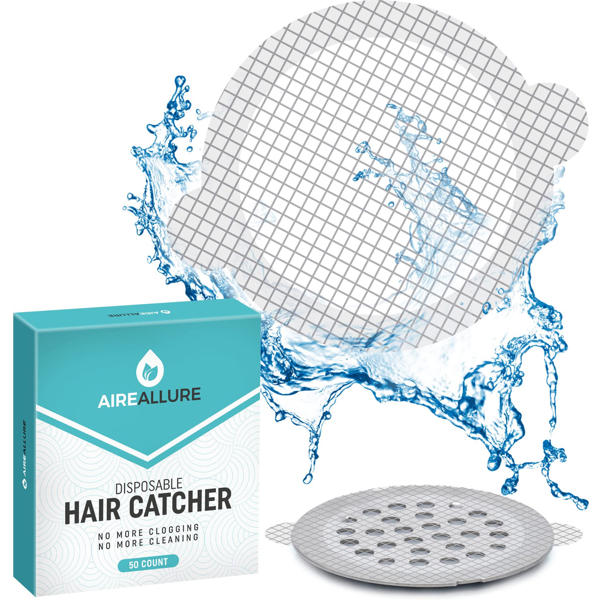 50 Pack Disposable Shower Drain Hair Catcher Mesh Stickers - Peel & Stick Drain Strainers to Prevent Clogs, Strong Waterproof Adhesive, Mess-Free Disposable Drain Covers for Shower & Bathtub