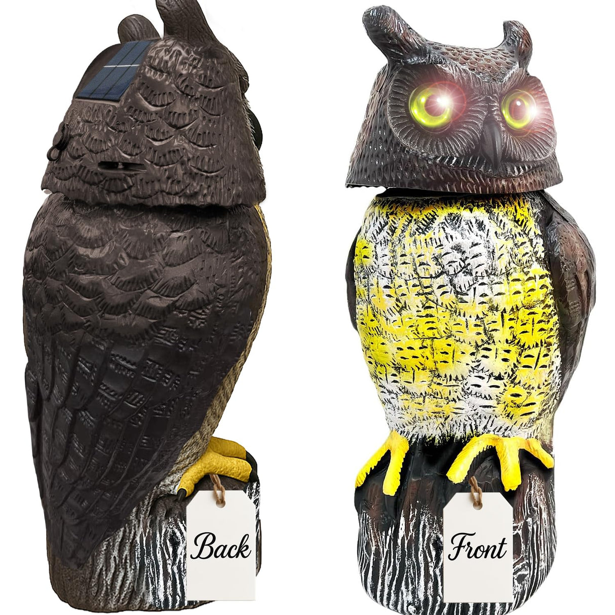 GIFTEXPRESS 1Pcs Solar Power Owl Decoy – 17" Motion Sensor Pest Repellent with Rotating Head, LED Eyes & Sound – Fake Horned Owl for Garden, Yard, Balcony, Farm, Patio, Roof, Lawn- Life Size