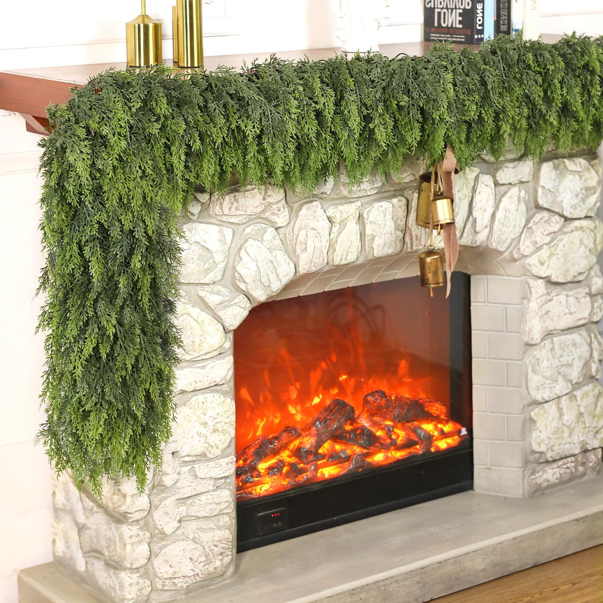 Real Touch Cedar Garland - Artificial Christmas Garlands Faux Green Cedar Fake Pine Needles Garland for Fireplace,Table, Stairs, Mantle, Window,Indoor Outdoor,Home,Holiday Decor(1 PCS,9 FT)