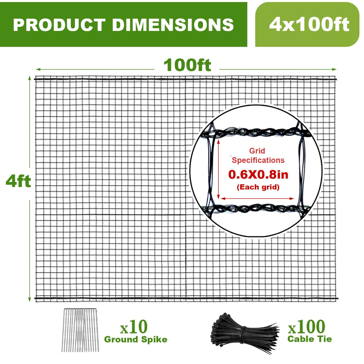 4x100FT Deer Fence Netting for Garden, 55GSM Plastic Mesh Temporary Fence