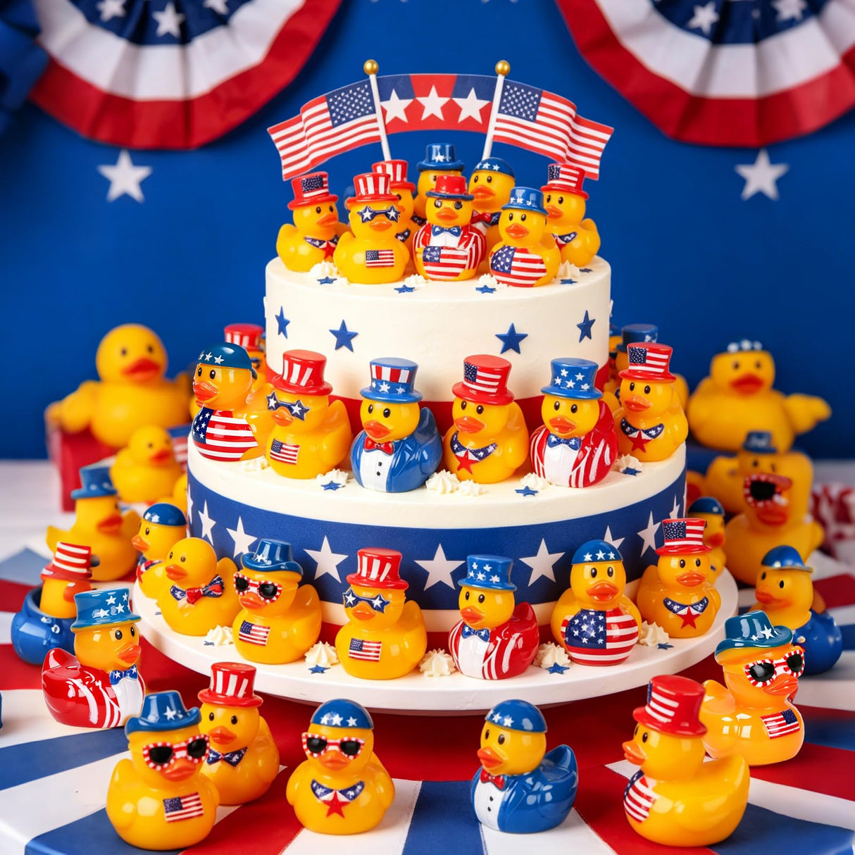 120 Pcs Patriotic Mini Resin Ducks 6 Style Bulk Tiny Duck Figurines 250th Anniversary Independence Day Decorations 4th of July Patriotic Ducks for Party Favors DIY Crafts and Desk Decor