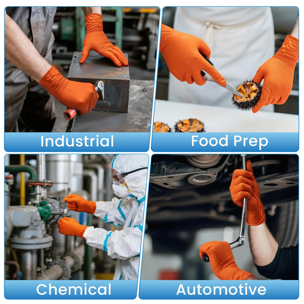Borje Orange 8 Mil Nitrile Disposable Gloves, Heavy-Duty Mechanic Gloves, 100 Count, Medium, Latex & Powder Free with Raised Diamond Texture, Industrial, Automotive, Gardening