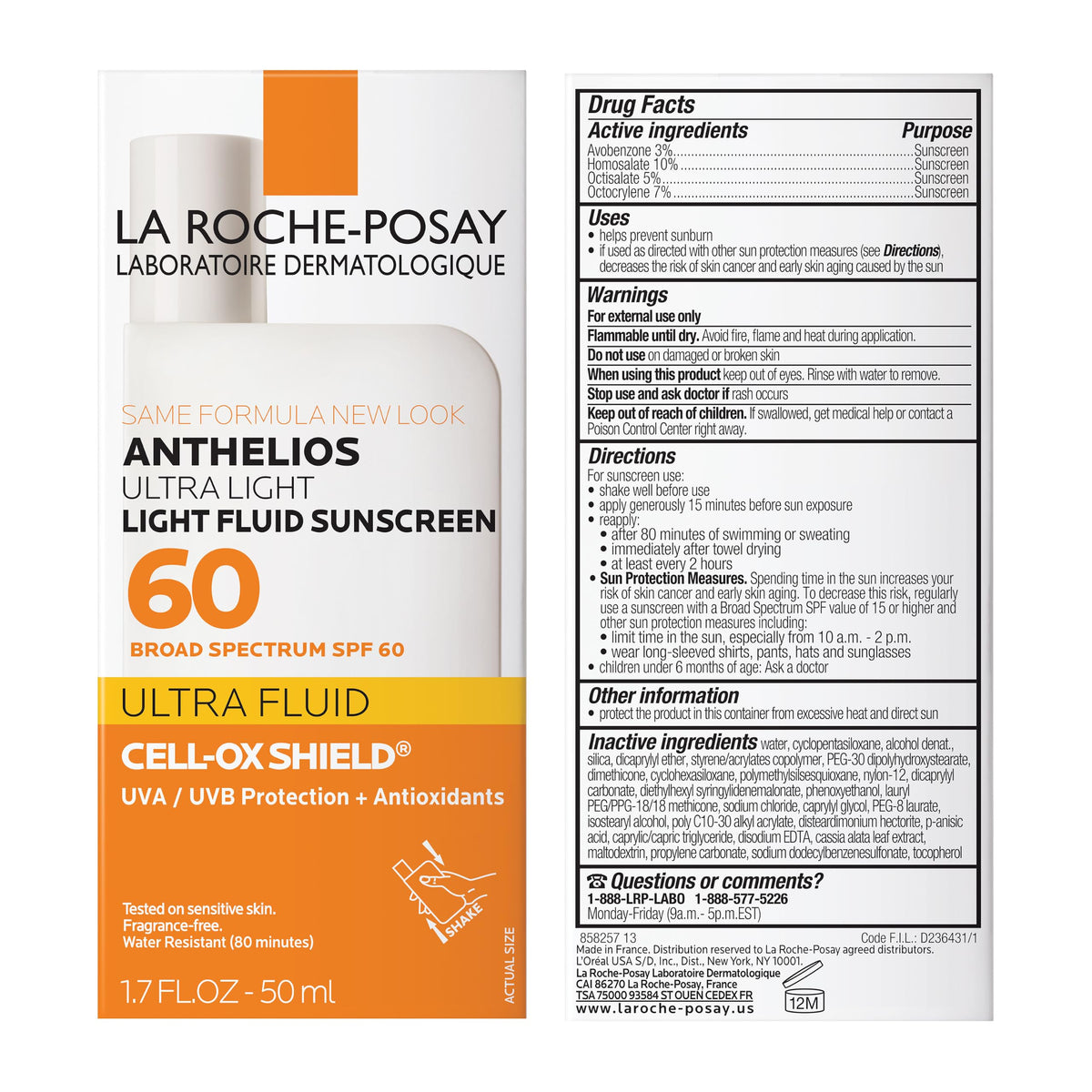 La Roche-Posay Anthelios Ultra Light Fluid Sunscreen for Face SPF 60, 1.7oz