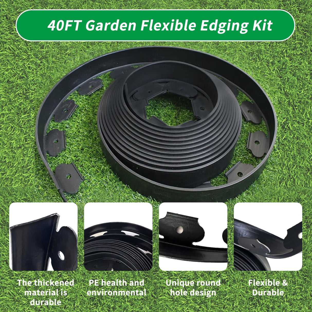 Werthic 40FT 2" No Dig Flexible Landscape Edging Plastic Garden Border Kit