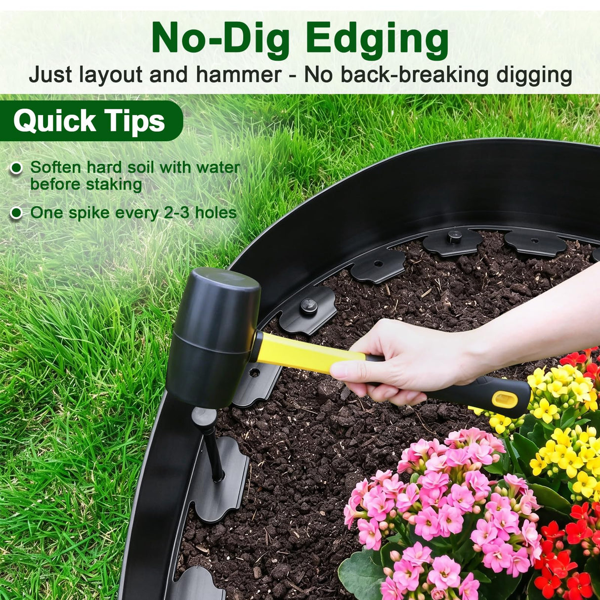 Aifanss Landscape Edging Kit, 4 Inch Tall 33Ft No Dig Garden Edging Border with 50 Pcs Reinforced Spikes, Plastic Garden Barrier for Landscaping, Lawn, Yard, Flower Bed, Paver, Pathway, Grass, Black