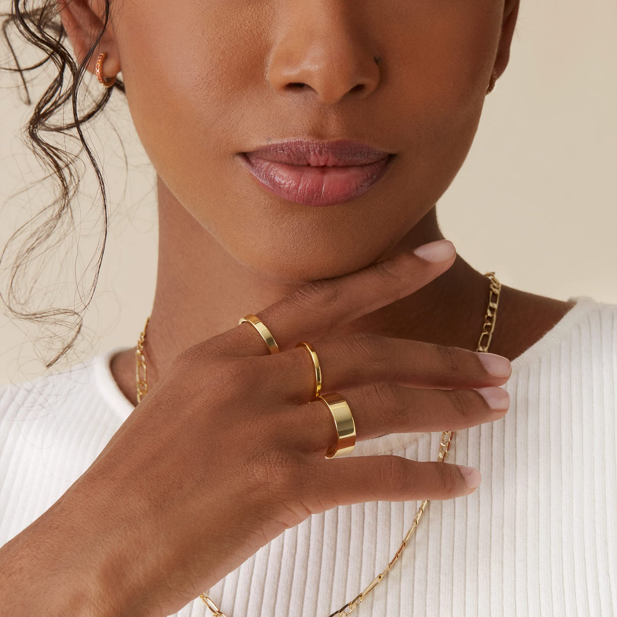 PAVOI 18K Gold Plated Three Stackable Ring Set - White Gold