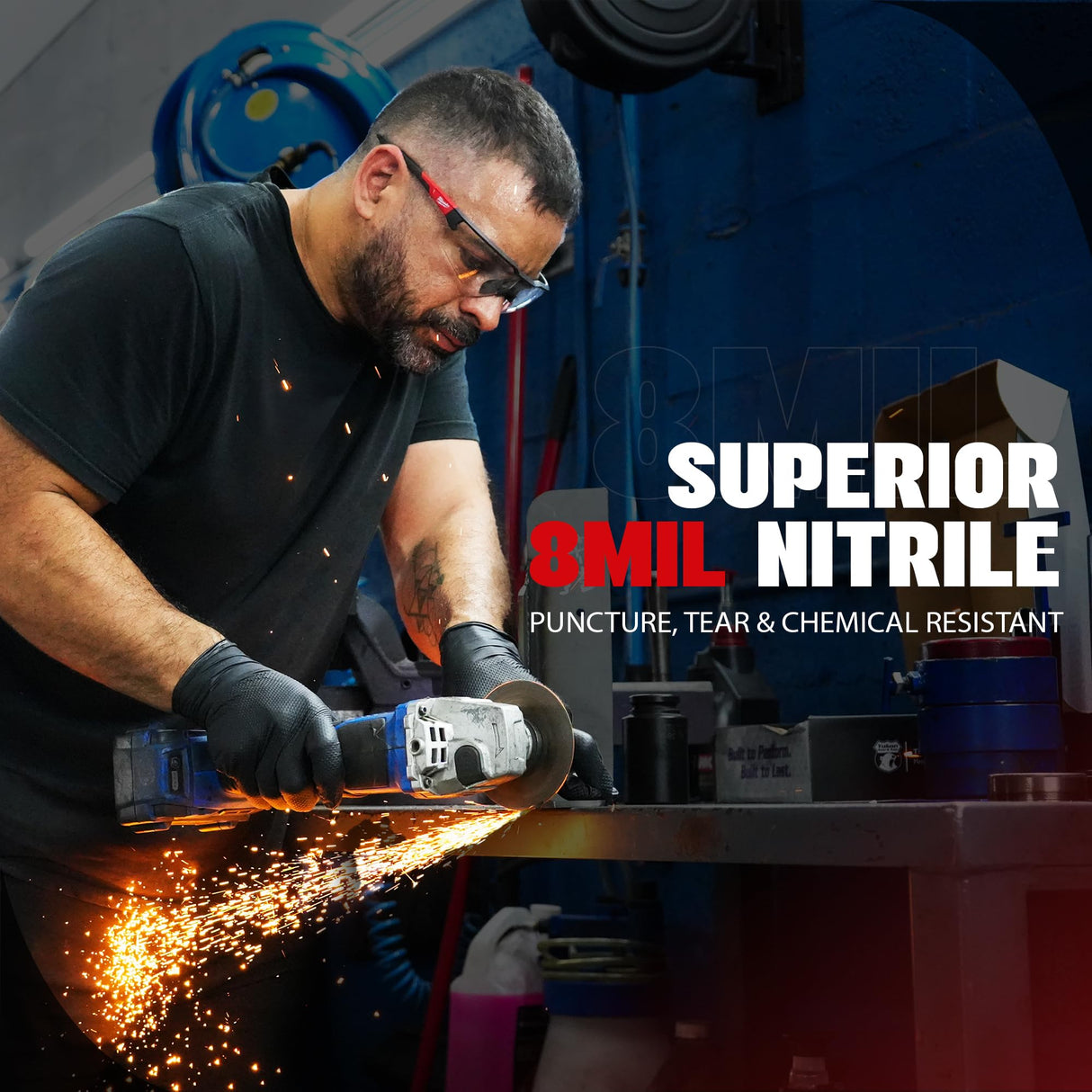 GRIPXX Herkules Grip Heavy Duty 8Mil Black Nitrile Gloves,3D Raised Diamond Texture-Latex & Powder-Free-Industrial, Mechanic (1000, X-Large)