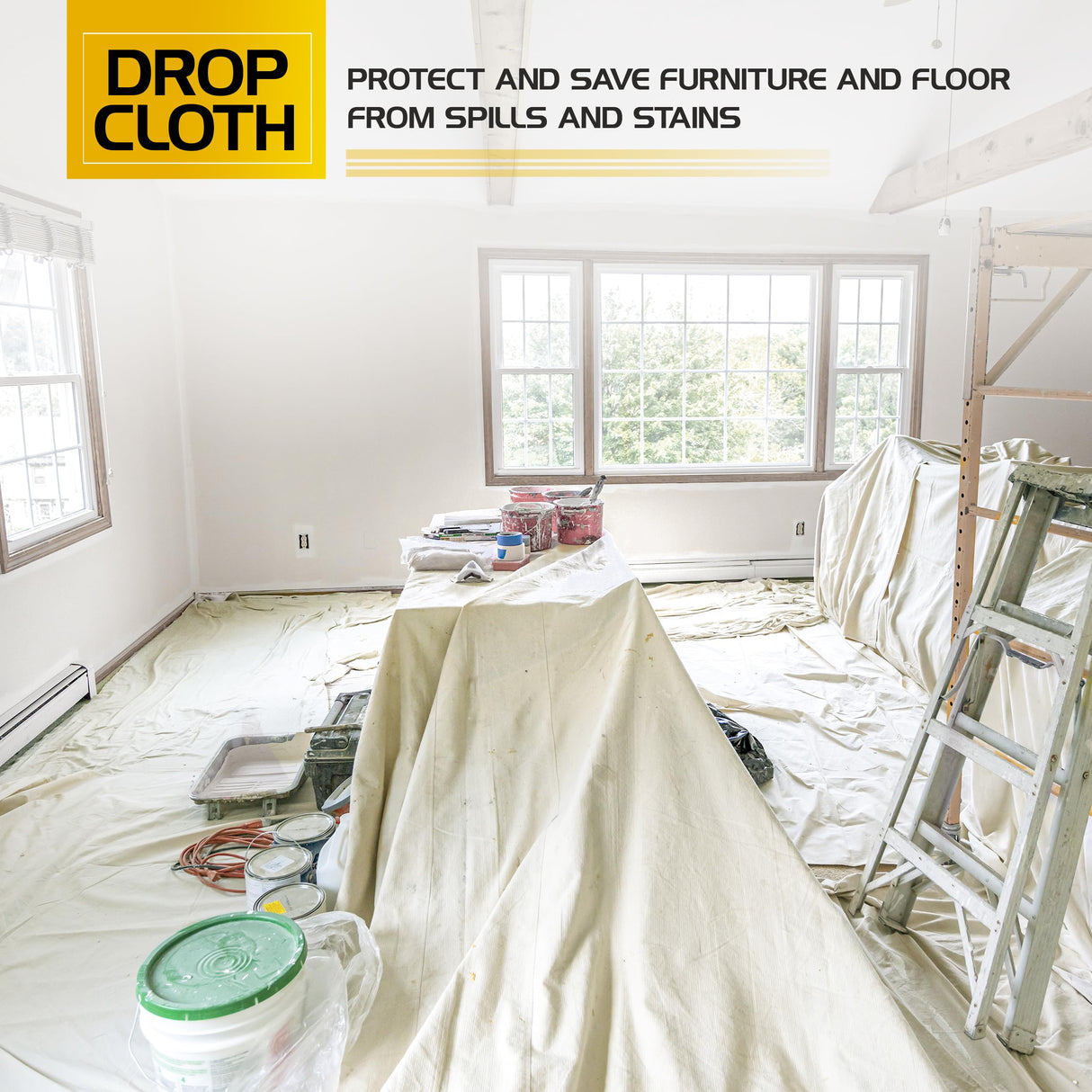 Utopia Drop Cloth for Painting (9x12 ft, 2 Pack) Washable and Reusable Drop Cloth for Painting, Furniture & Floor Protection Highly Absorbent Paint Cover - Thick Canvas Tarp for Outdoor and Indoor Use