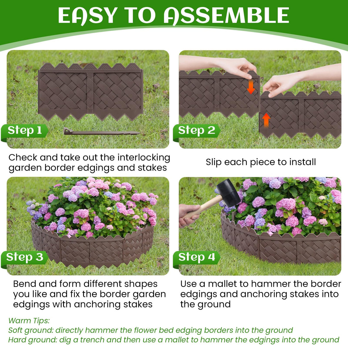 30 Pack (30FT) Weaving Flower Bed Garden Edging Borders, Landscaping Edging