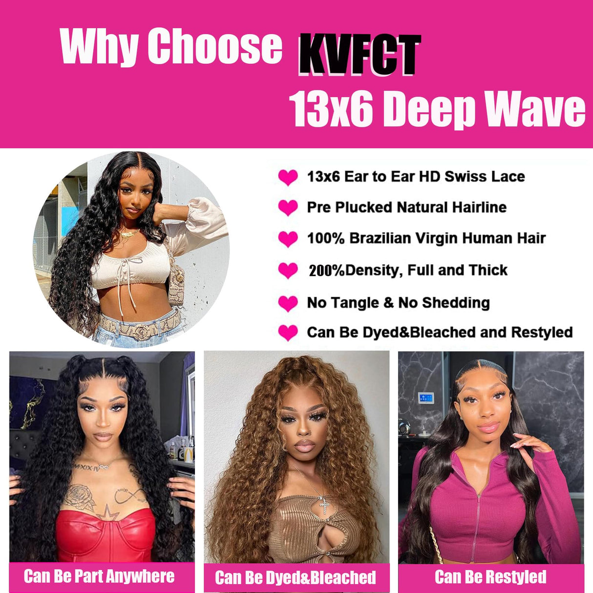 KVFCT 30 Inch Deep Wave Lace Front Wigs Human Hair 13x6 HD Transparent Deep Wave Lace Front Wigs for Women 200% Density Deep Curly Human Hair Wigs Pre Plcked Deep Wave Frontal Wigs with Baby Hair