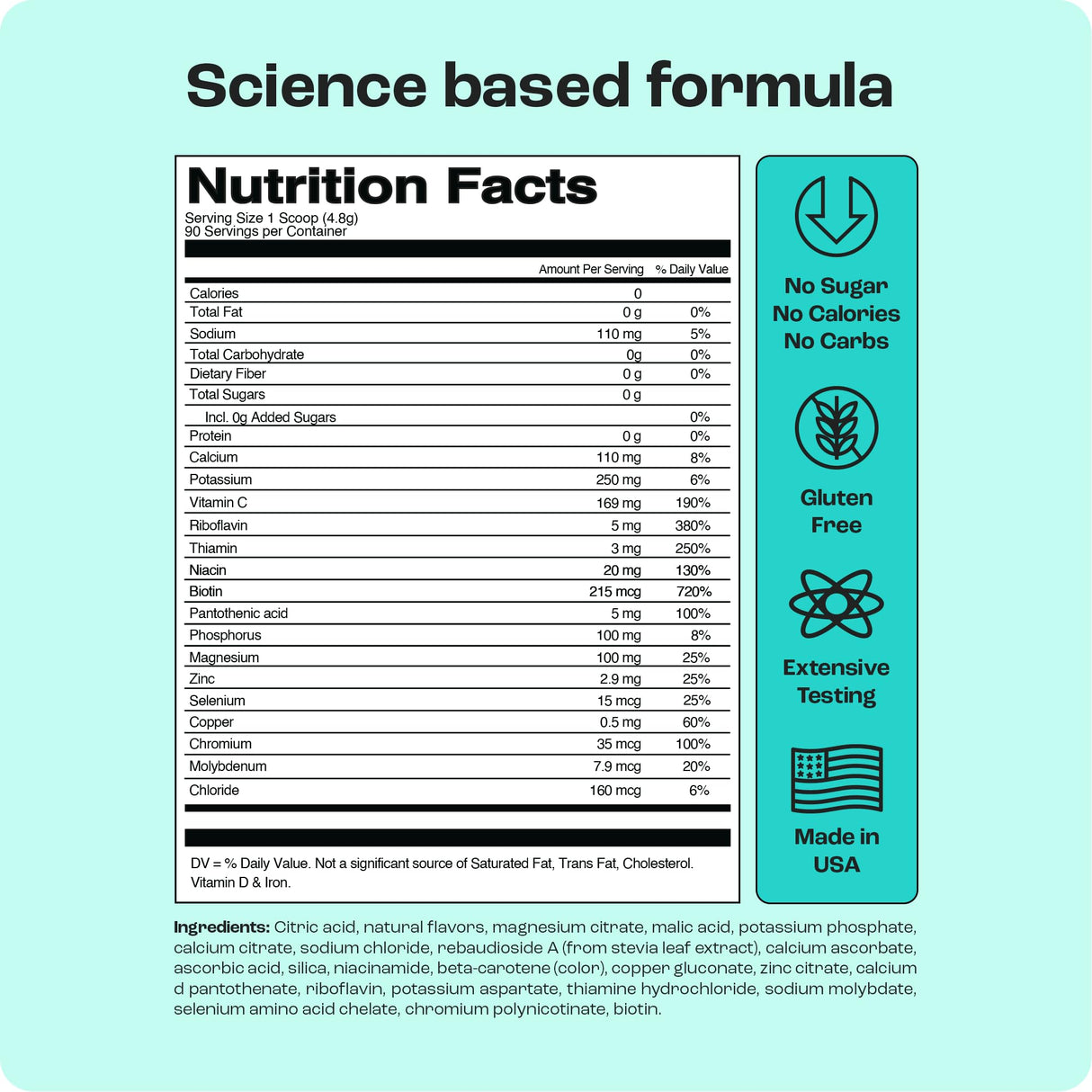 KEY NUTRIENTS Multivitamin Electrolytes Powder No Sugar - Tropical Pineapple Coconut Electrolyte Powder - Endurance & Energy Supplement - Hydration Powder - No Calories - 90 Servings - Made in USA