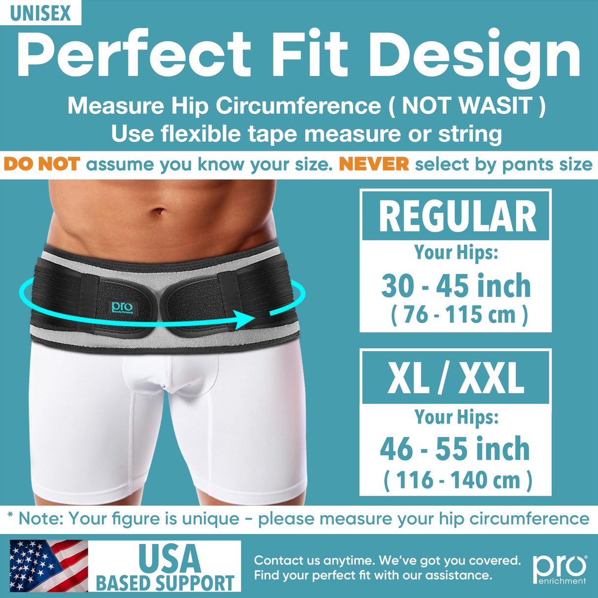Pro Enrichment Sacroiliac SI Joint Hip Belt - Lower Back Support Brace for Men and Women - Pelvic Support Belt - Trochanter Belt - Sciatica Pelvis Lumbar Hip Pain Relief - FSA HSA Eligible (Regular)