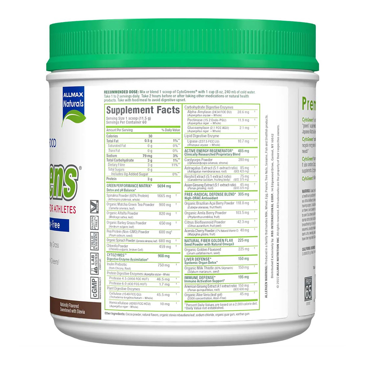 CytoGreens - Premium Green Superfood for Athletes Chocolate - 60 serving