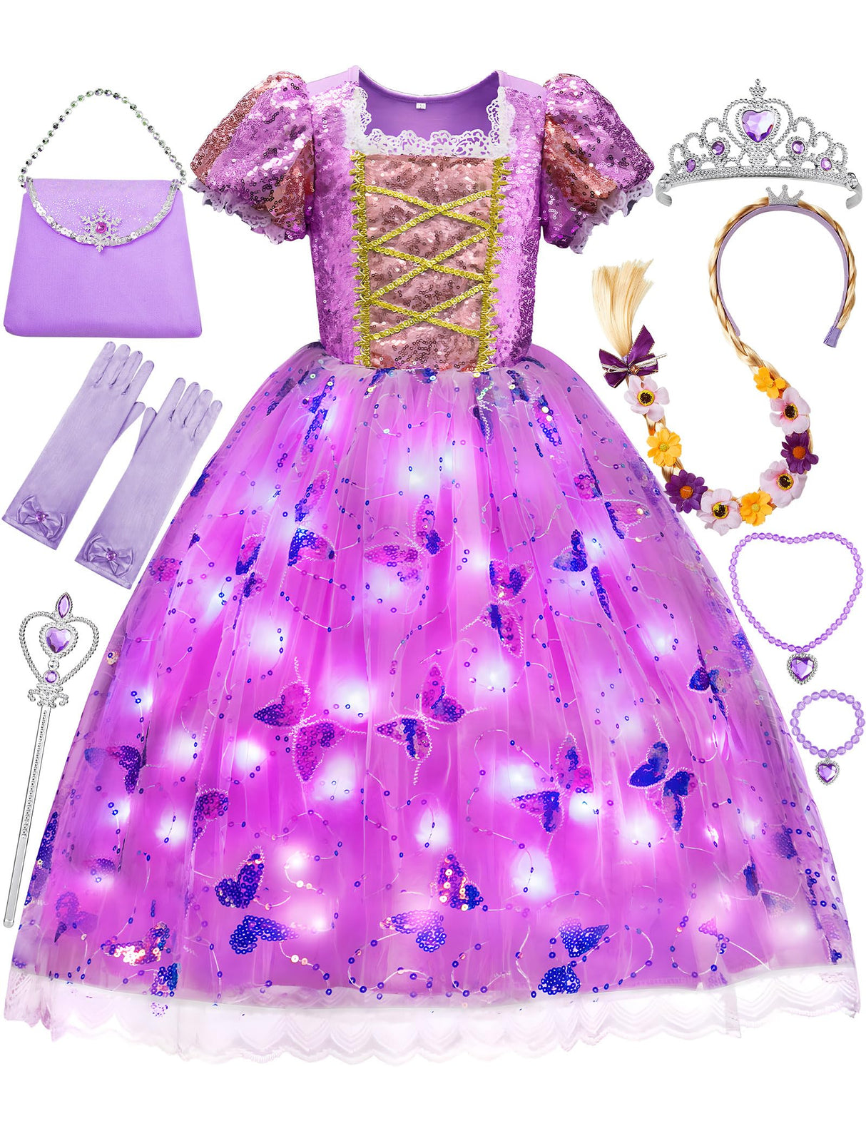 Davvew Princess Dresses for Girls,Light Up Princess Costume for Christmas, Halloween, birthday gifts for Age 3-8 Year Old