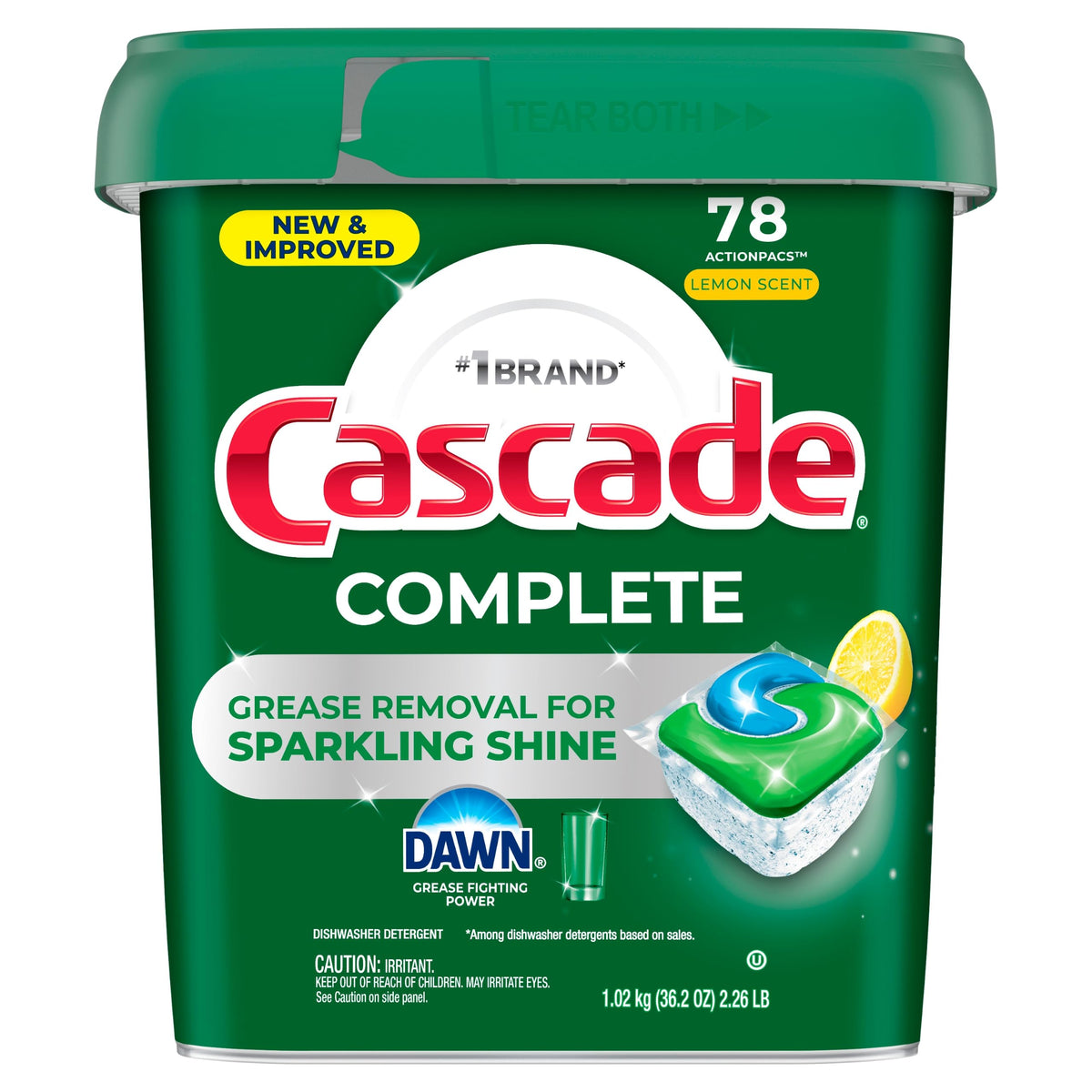 Cascade Complete Dishwasher Pods, Dishwasher Detergent, Lemon Scent ActionPacs, Cleaning Supplies, 78 Count