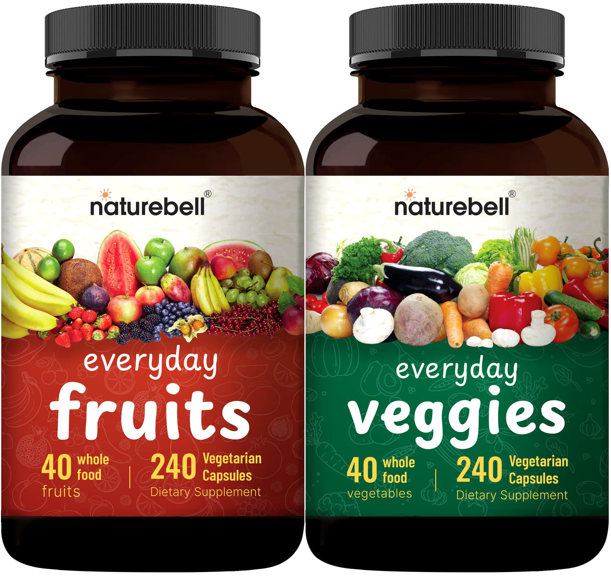 Fruit and Veggies Supplement – 480 Total Vegetarian Capsules | Balance of Natural 40 Whole Fruits & Veggies Blend | Fresh Superfood Formula with Vitamins and Minerals – Non-GMO
